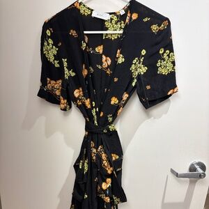 A.L.C. Stephanie Black Peach Lime Floral Silk Dress